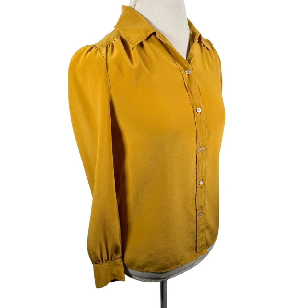 J. Crew Silk Button-Up Blouse Yellow Marigold Long Sleeve Shirt Classic Size 2